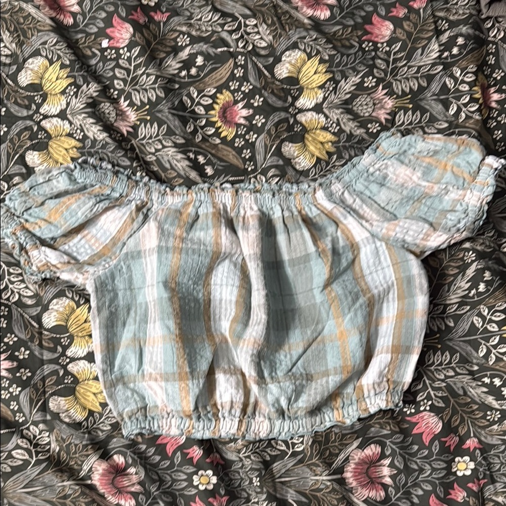 American Eagle Outfitters Plaid Crop Top - Blue and Yellow
